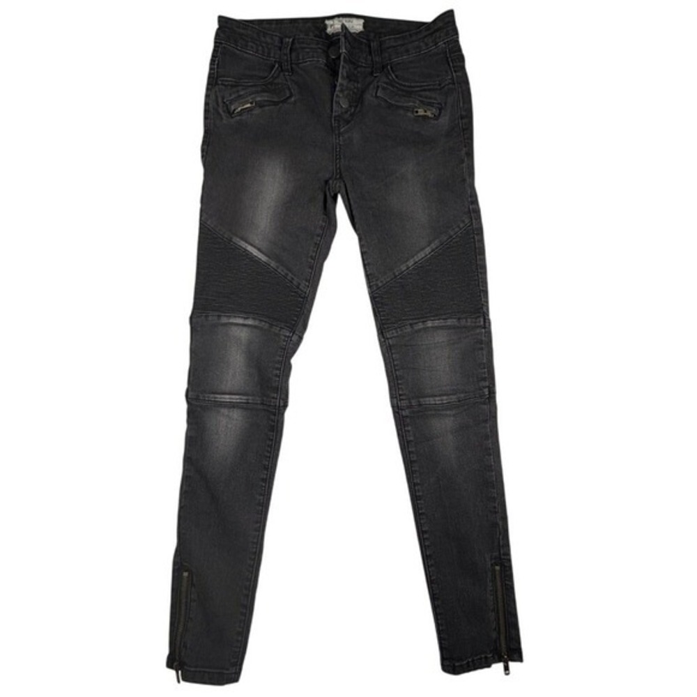 Free People‎ Black Moto Skinny Jeans Zip Ankle Stretch Size 26